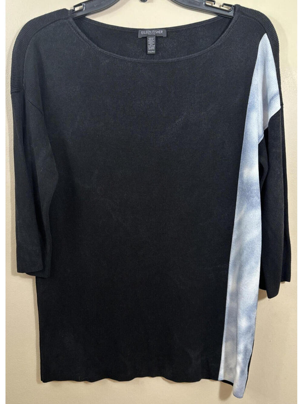 Eileen Fisher M Black Marbled Colorblock Tencel Lyocell Boxy Sweater READ DESC